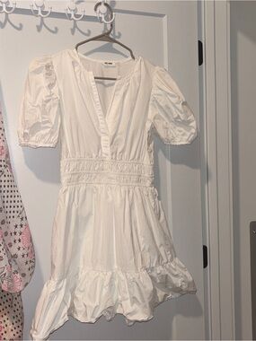 White Puff Sleeve Smocked Waist Dress - Brand: Day + Moon